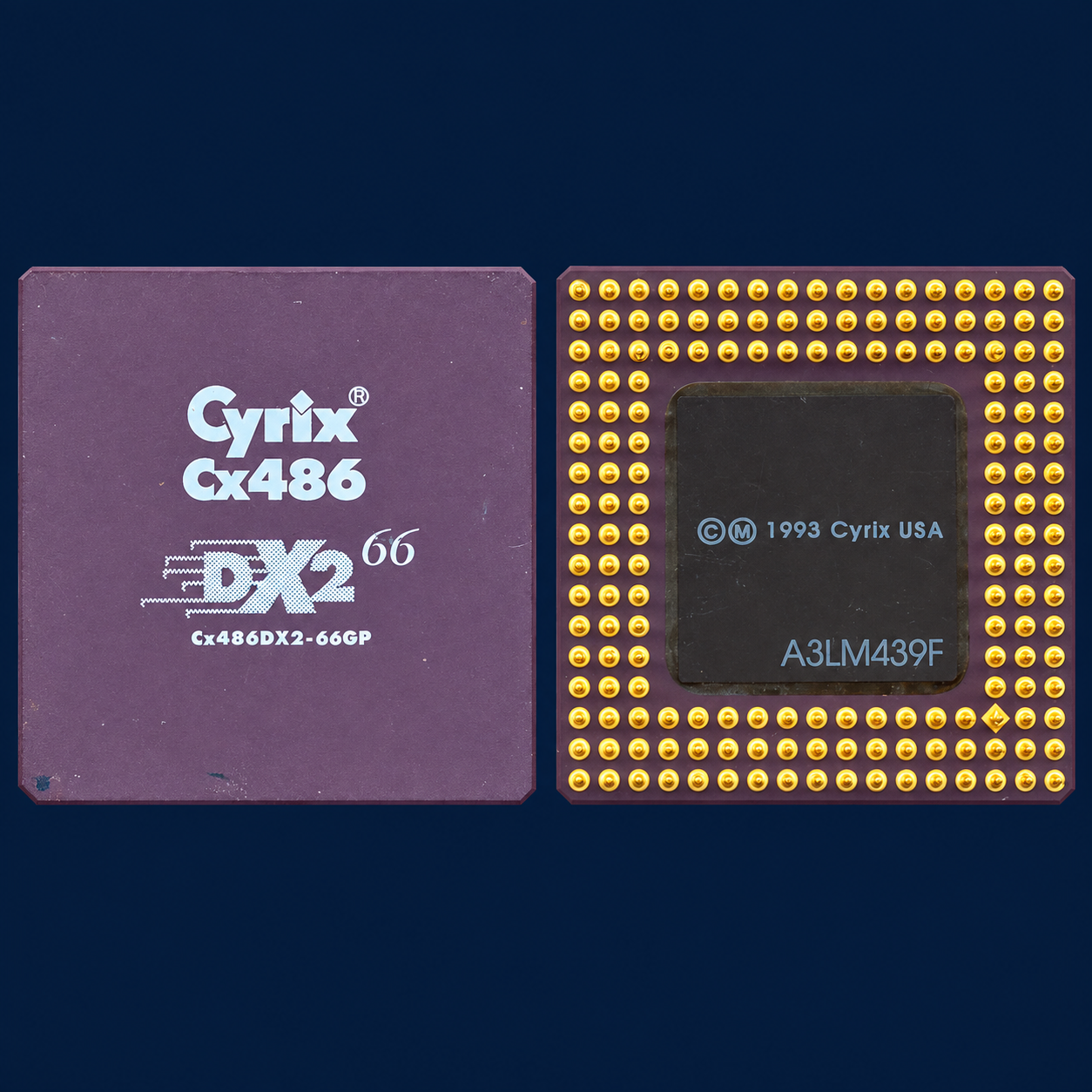Процессоры Cyrix Cx486 DX/DX2/DX4 в керамическом PGA, с позолоченными выводами; образец Cx486DX2-66GP